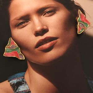 Vintage Pastel Enamel and Gold Triangle Earrings